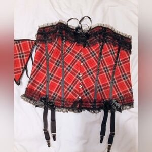 Hips&Curves Tartan Plaid Lace Up Corset & Matching Thong Size 4X NEW